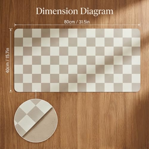 Large Desk Mat 31.5x15.7 Inch, Checkered Computer Mouse Pad Keyboard Mat, Non-Slip Office Desk Pad, Waterproof Rubber Desk Mat for Home Office Decor (Khaki) - color: Khaki