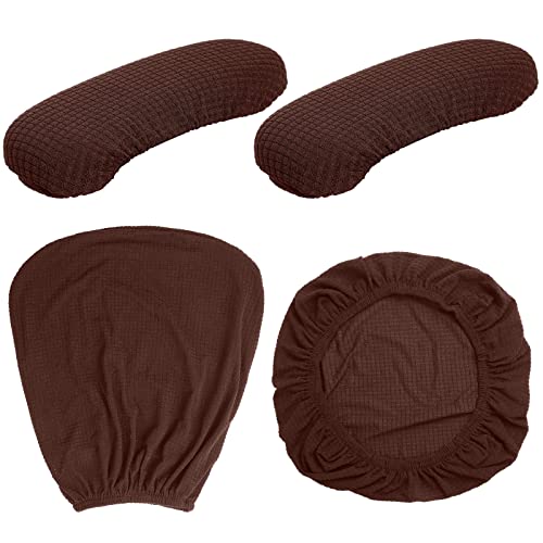 Tallew 4 Pcs Office Chair Covers Set Computer Universal Protective Stretchable Chair Seat Covers Desk Armrest Slipcovers Pads Office Cushion Backrest for Rotating (XL,Dark Brown) - color: Dark Brown