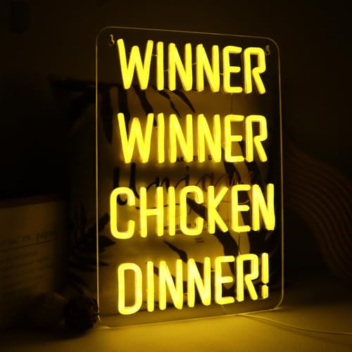 WonderfulLife Winner Winner Chicken Dinner Neon Sign for Game Zone Decor,Shooting Games Led Lights for Man Cave Gaming Room Internet Bar or Bedroom Decoration.5V USB Powered,Easy Hanging. - color: chicken