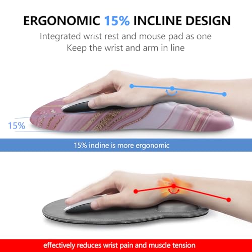 Mouse Pad Wrist Support, Laokiiy 2 in1 Keyboard Wrist Rest+ Ergonomic Mouse Pad, Non-Slip Wrist Rest for Computer Keyboard, Made Easy Typing & Relieve Wrist Pain(Rose Gold Pink Marble) - color: Rose Gold Pink Marble