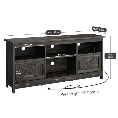 YITAHOME TV Stand for 65 Inch TVs, Entertainment Center with Storage Cabinets, Power Outlet & LED Light, Media Console Living Room Furniture, Dark Rustic Oak - color: Dark Rustic Oak, size: 59"W