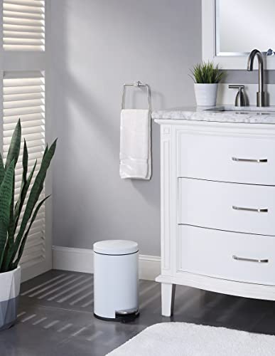 SunnyPoint 4.5 Liter(1.2 Gallon) Small Round Trash Can with Plastic Inner Bucket; Bathroom, Office, Kitchen and Bedroom Step On and Slow Close (WHT) - color: WHT, size: Small
