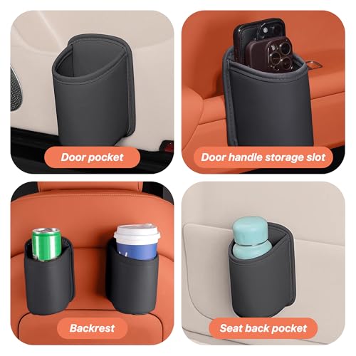Car Door Cup Holder, Leather Clip On Backseat Pocket Beverage Holder, Waterproof Scratch-Resistant Vehicle Window Cup Holder, Multifunctional Storage for Water Cup Phone Change (Black) - color: Black
