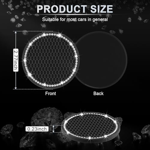 JUSTTOP Car Cup Holder Coaster, Insert 2 Pack Universal Auto Anti Slip, Bling Crystal Rhinestone Car Interior Accessories-Black - color: 2pcs-black, size: Bling coaster(2 pack)