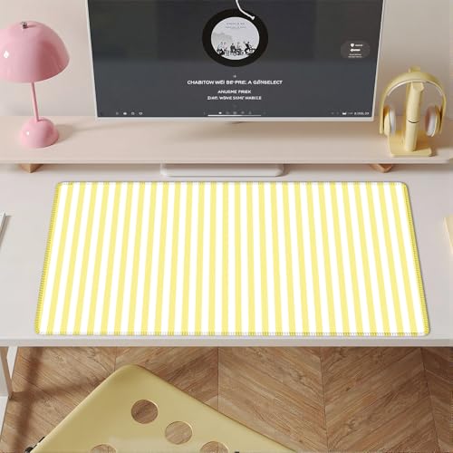 Yellow Striped Desk Mat Cute Pastel XXL Large Gaming Mouse Pad Desk Pad Kawaii Aesthetic Home Office Decor Cozy Keyboard Laptop Computer Mat - color: A2- Yellow