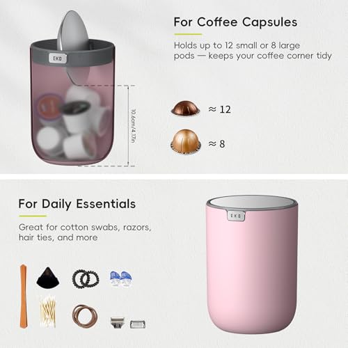 EKO Fandy 0.4 Gal/1.5L Mini Tabletop Trash Bin with Swing-Lid, Desktop Trash Can for Bathroom Countertop, Vanity, Coffee or Office, Small Garbage Bin (Pink) - color: Pink, size: 1.5 Liters