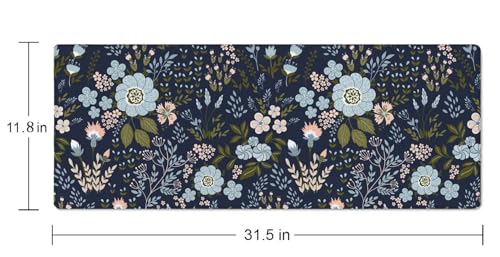 Floral Desk Mat Dark Vintage Aesthetic Desk Pad Flower Plant Blue Extended Mouse Pad Large Gaming Mousepad XL Laptop Computer Mouse Keyboard Mat 31.5 x 11.8 in for Office Desk Decor - color: Floral Pattern
