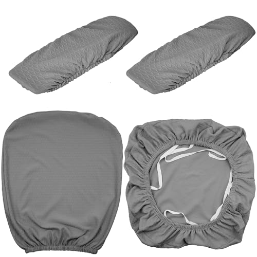 Tallew 4 Pcs Office Chair Covers Set Computer Universal Protective Stretchable Chair Seat Covers Desk Armrest Slipcovers Pads Office Cushion Backrest for Rotating(Gray) - color: Grey