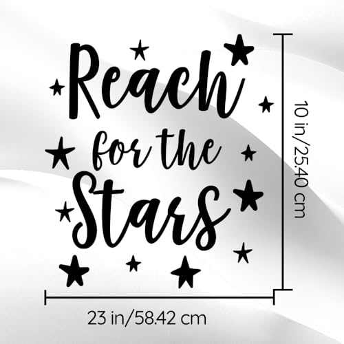 Reach for The Stars Vinyl Wall Decal - Black 26" x 23" Inspirational Quote Sticker - Motivational Wall Art for Nursery, Bedroom, Classroom, Office Décor