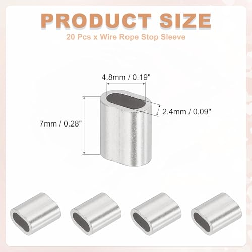 uxcell 1/16"(2mm) Wire Rope Stop Sleeve, 304 Stainless Steel Cable Wire Rope Crimping Loops Sleeve Ferrules for Cable Ferrule, Silver 20Pcs - size: 1/16"(2mm)