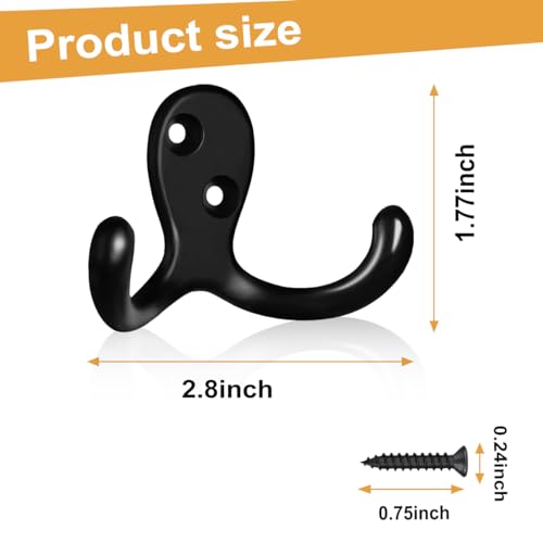 15 Pack Coat Hooks Wall Hooks for Hanging, Heavy Duty Double Prong Metal Hook Wall Mounted for Living Room, Bathroom, Kitchen, Bedroom for Coat, Bag, Scarf, Towel, Hat, Key, Cup (Black) - color: Black-15pack