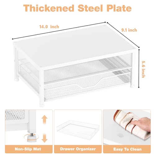 OPNICE Computer Monitor Stand Riser, Desk Organizer with Drawer, Printer & Laptop Stand, Office Desk Accessories & Workspace Desktop Organizers Storage for Office Supplies(White) - color: White, size: With Drawer