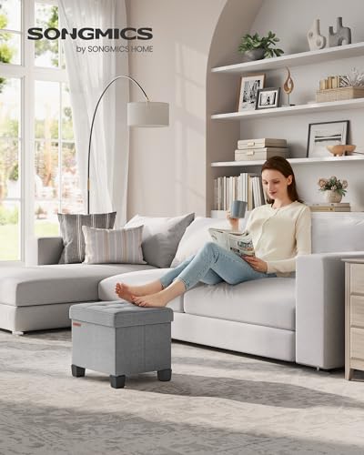 SONGMICS Storage Ottoman, Small Ottoman Foot Rest with Legs, 12.6 x 15.7 x 13.2 Inches Foot Stool, Load up to 660 lb, for Living Room, Bedroom, Dorm, Dove Gray ULSF012G02 - color: Dove Gray, size: 12.6"D x 15.7"W x 13.2"H