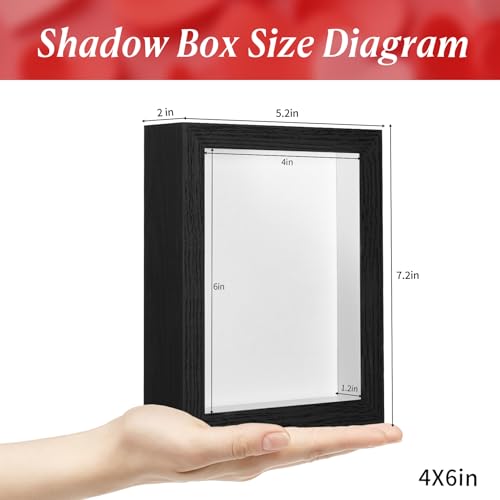 4x6 Shadow Box Picture Frame Display Case with Soft Linen Back-Real Glass,Small Mini Black Deep Shadow Box Frame 4x6 for Insect Medal Display Pet Photo Memorial Flower Craft - color: Black + Thickened Panel + Foam Packaging, size: 4x6