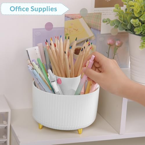 SKYDUE 360 Rotating Organizer - Dual-Purpose Pen & Pencil Holder with 5 Slots, Suitable for Office, School, or Home (White) - color: Pure white_1Pack
