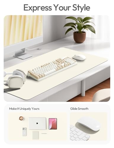 YSAGi Leather Desk Protector, Office Mat, Large Mouse Mat, Non-Slip PU Leather Blotter, Laptop Desk, Waterproof Writing Pad for Office and Home (Cream, 35.4" x 17") - color: Cream, size: 35.4" x 17"