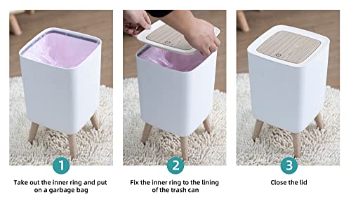 Bathroom Trash Can with Lid,2.6 Gallon Modern Office, Near Desk Bedroom Garbage Can Waste Basket with Push Top,Nordic Small Trash Bin for Living Room, Toilet, Nursery,Dog Proof, White