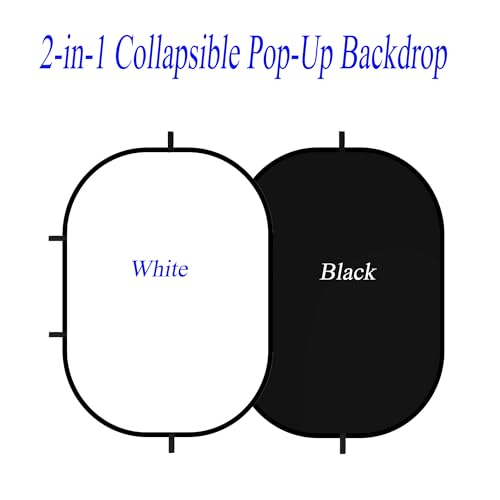 5x7ft/1.5x2m Chromakey Black White Backdrop with 7.8ft/2.4m Stand, 2-in-1 Reversible Collapsible Pop-Up Black White Screen Background Panel for Photography Studio, Live Streaming, Video Shooting - color: Black/White