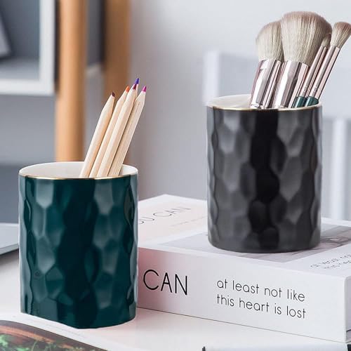 HANKOR Ceramic Pen Holder Cup Pencil Holder for Desk, Makeup Brush Holder Organizer for Office Home (Green) - color: Green