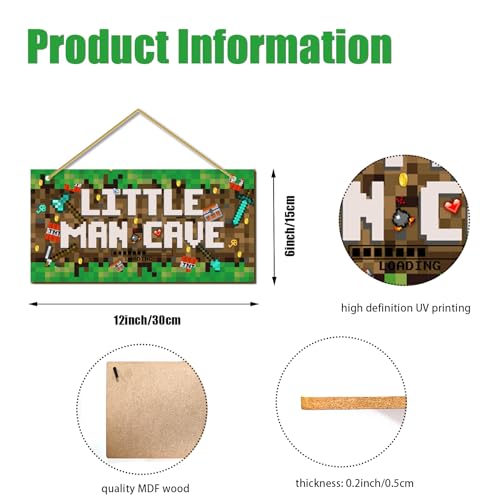 Little Man Cave, Boys Pixel Gaming Room Decor Wooden Door Sign for Gamer Room, Baby Boys Bedroom Wall Decorations for Nursery Toddler Nursery Playroom Wall Art - color: boy cave (game02)