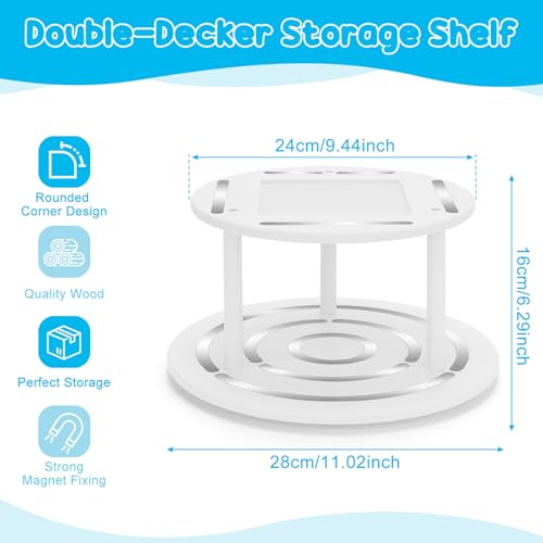 360° Rotating Storage Shelf for Toniebox1/2, 2-Tier Organizer Holder for 20~30 Tonies Figures, Wooden Magnetic Stand Display for Tonie Box Characters Tonieplay Game Controller - White - color: White, size: 2-Tier Turntable for Tonie