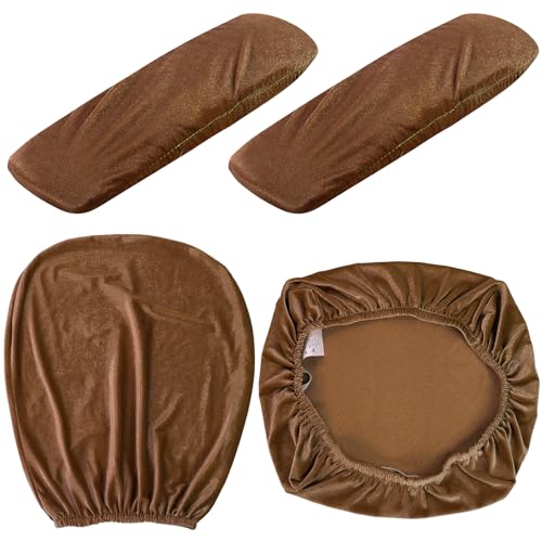 Tallew 4 Pcs Office Chair Covers Set Computer Universal Protective Stretchable Chair Seat Covers Desk Armrest Slipcovers Pads Office Cushion Backrest for Rotating(Brown) - color: Brown