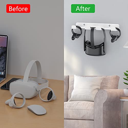 HomeMount VR Wall Mount Storage Stand Hook-for Meta/Oculus Quest 2/Quest/Rift/Rift S/Valve Index/HTC Vive/HP Reverb G2/ PlayStation VR Headsets, Gaming Controller Hanger Space Saving(White) - color: White
