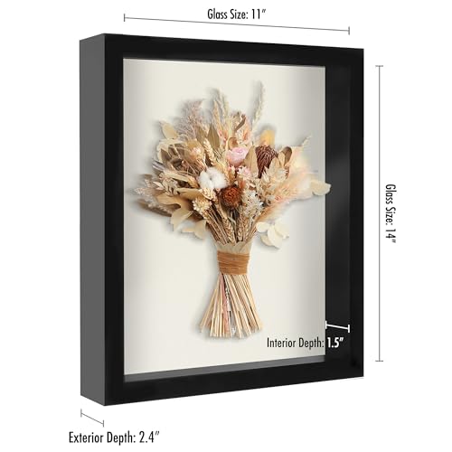 Americanflat 11x14 Shadow Box Frame with Shatter-Resistant Glass - Silhouette Collection - Large Shadow Box Display Case for Tabletop and Wall Display - Black with Soft Felt Back - color: Black, size: 11x14