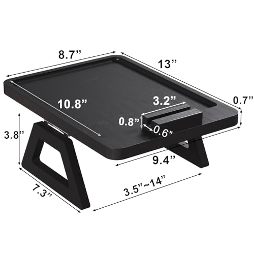 Couch Arm Tray with 360°Phone,Bamboo Folding Sofa Tray,Sofa Armrest Trays Clip-On Couch Desk for Drinks,Snacks,Phone,Remote Control(Black) - color: Black, style: 13.0" x 9.4"Phone Holder