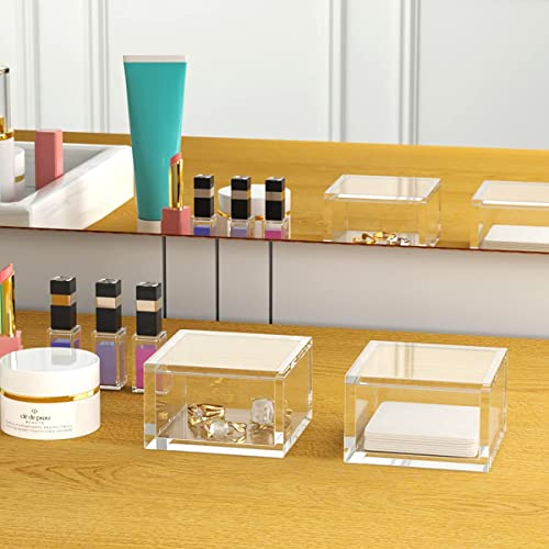 AITEE Small Acrylic Box with Lid, Clear Cube Display Case, Multi-Purpose Box Square for Holding Staples, Paper Clips, Stamps, Display in Office, Home - size: Small
