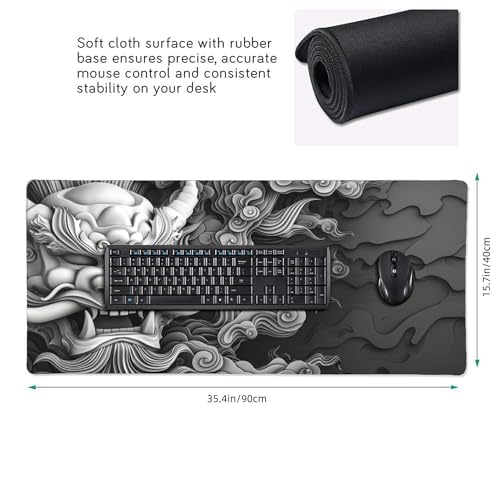 Extended Gaming Desk Mat, XXL Japanese Demon MaskDesign,Non-Slip Rubber Base, Ultra Smooth Surface, 35.4 x 15.7 Inches - color: Samurai