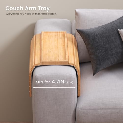 2 Pack Sofa Arm Tray,Bamboo Folding Couch Arm Tray,Sofa Armrest Tray with Anti-Slip Pad for Drinks,Snacks,Phone,Remote Control(Natural) - color: Natural