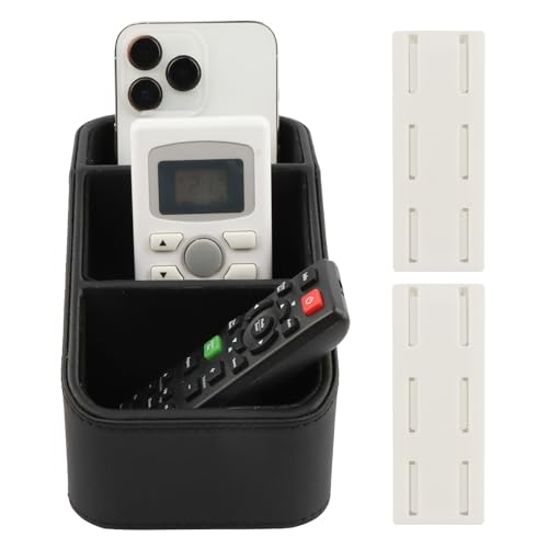 PU Leather Remote Control Holder, Small TV Remote Holder with 3 Compartments, Bedside Table Desktop Organizer for DVD, Media Player, Heater Controllers, Cosmetics, Office Supplies(COLOR:Black)