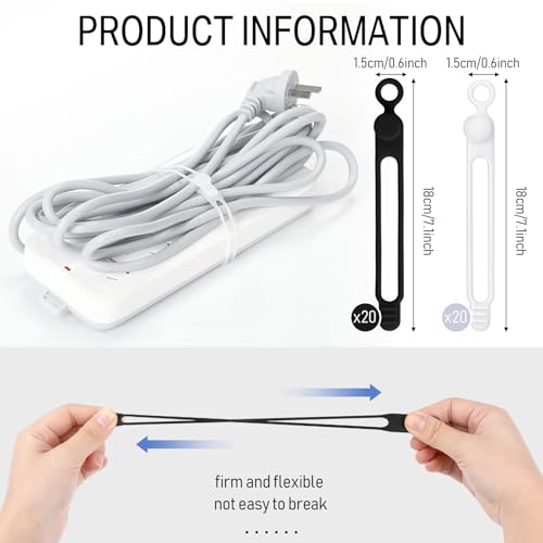 Nuanchu 40 Pcs Silicone Cable Ties Reusable Holder Adjustable Straps Multipurpose Charging Cable Organizer for Fastening Charging Cords Wires (4.17 Inch,Translucent, Black) - color: Translucent, Black, size: 4.17 Inch