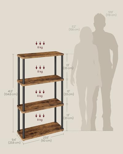 VASAGLE Superfast Toolless Assembly, 4-Tier Shelf for Living Room, Standing Shelf, Bookshelf, Bedroom, Kitchen, 9.4 x 23.6 x 41.3 Inches, Rustic Brown and Ink Black ULLS164K01 - color: Rustic Brown + Ink Black, size: 4 Tiers (23.6"W)