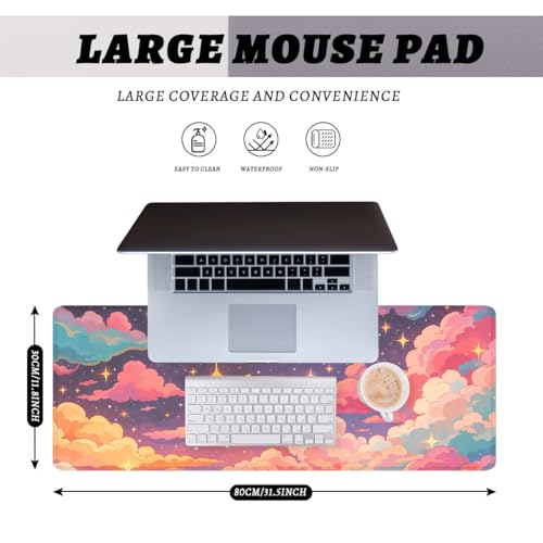 Dreamy Clouds Gaming Mouse Pad Magical Star Night Mousepad XL Large Gaming Mouse Pad Laptop Keyboard Mat Desk Pad Office Computer Keyboard Laptop 31.5"x11.8" - color: Dreamy Clouds, size: 31.5L x 11.8W inches