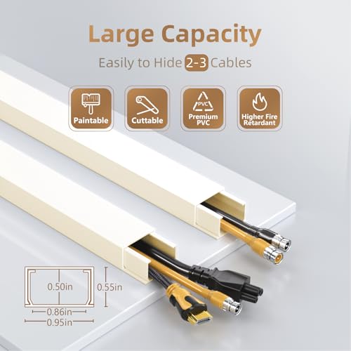 Delamu Beige Cord Hider, 85in Cord Covers for 2-3 Wires on Wall, Self-Adhesive Cable Hider, Wire Hiders Wire Covers for TV Cords on Wall, Easy Mount Cable Cover Raceway Kit, W0.95 H0.55in, Beige - color: Beige, size: 85in L x 0.95in W x 0.55in H