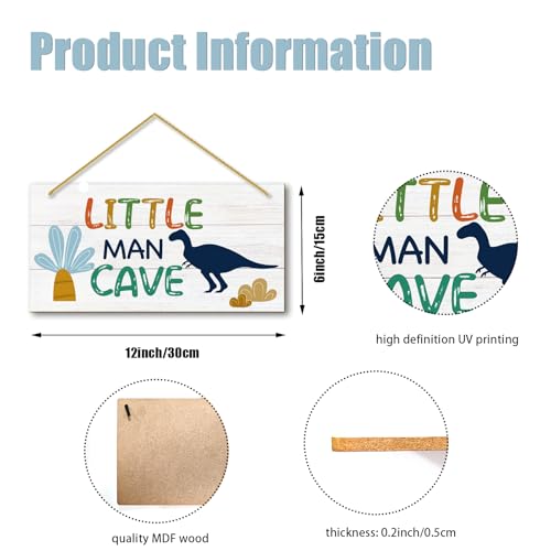 Little Man Cave, Boys Dinosaur Room Decor Wooden Door Sign for Dino Room, Baby Boys Bedroom Wall Decorations for Nursery Toddler Nursery Playroom Wall Art - color: boy cave (dino)