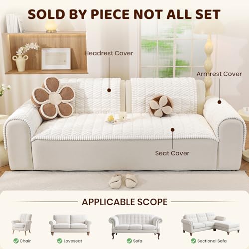 Royhom Couch Arm Covers, Arm Rest Covers for Sofa Set of 2, Thick Arm Chair Covers, Headrest Backrest Protector for Pets Recliner Loveseat Leather Cushion L Shaped Sofa (White, 20 x 24 Inch, 2 Pieces) - color: White, size: 20 X 24 Inch/2 Pieces