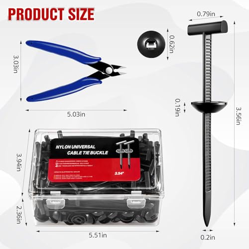 90PCS Nylon Universal Cable Tie Buckle, Automotive Zipper Clips, Upgraded Plastic Rivet T Zip Ties, Car Daily Maintenance Plastic Fastener Kit
