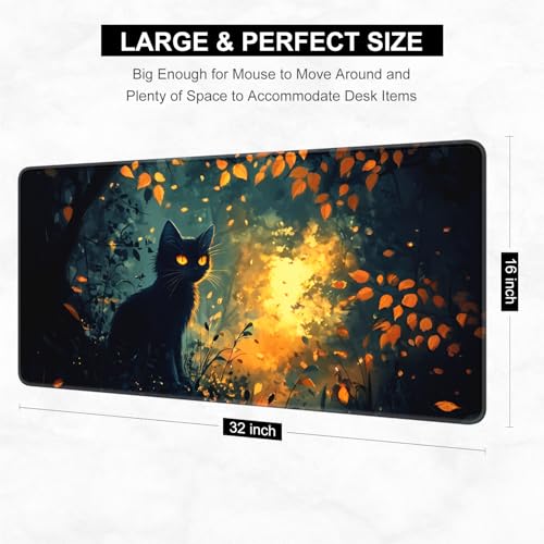 Desk Pad, 32" x 16" XXXL Extended Large Gaming Mouse Pad, Desktop Decor Desk Mat, Men Women Office Supplies and Accessories, Cute Anime Mouse Mat for Laptop & Keyboard, Dark Cat - color: Autumn Dark Cat
