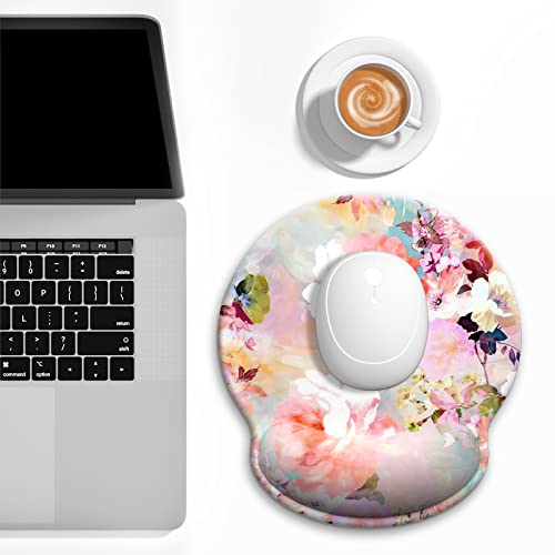 Ergonomic Mouse Pad with Wrist Support, Floral Memory Foam Wrist Rest Mouse Pads, Cute Computer Laptop Office Accessories Decor, Pain Relief Mousepad for Gaming Work Women Girls, Pink Flowers - color: Watercolor Flowers