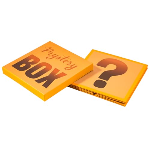 RUSPEPA Mystery Gift Box with Lid, Fun Orange Question Mark Design, Medium Collapsible Gift Box with Tissue for Kids & Adults, Birthday, Party Games, Mystery Surprise Packaging, 9x9x9 Inches, 1 Pcs