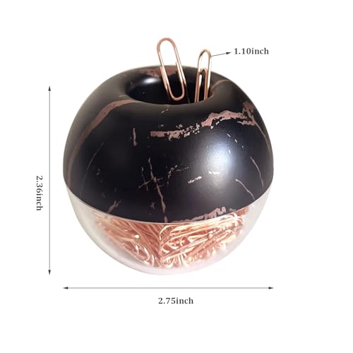 Magnetic Paper Clip Holder, Black Marble Holder with Rose Gold PaperClips 100pcs 28mm(1.1") Cute Office Supplies for Desk Organizer - color: Marbleblack