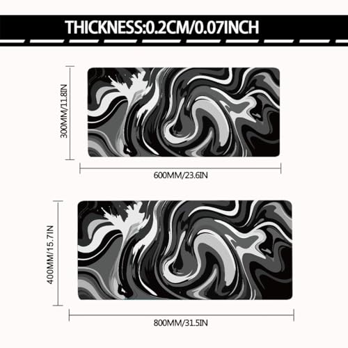 Rcege Large Mouse Pad for Desk - Gaming Mouse Pad with Stitched Edges, Anti-Slip Base for Keyboard and Mouse(Black & White Abstraction, 23.6L x 11.8W inches) - color: Black & White Abstraction, size: 23.6L x 11.8W inches