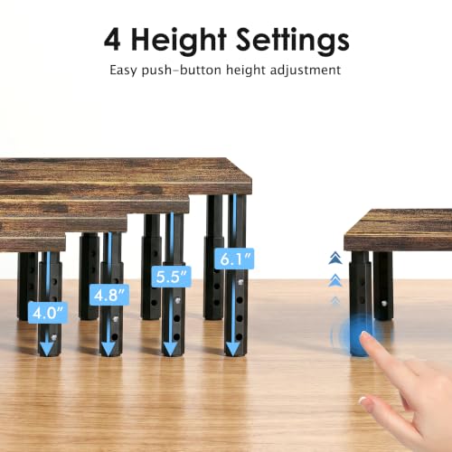 ECOLOVI Adjustable Wood Computer Monitor Stand Riser, Office Desk Organizer and Accessories for Monitor, Laptop, PC, Printer, Office Desk Accessories Workspace Organizer for Home Office Supplies, Brown - color: Brown, size: Adjustable Height