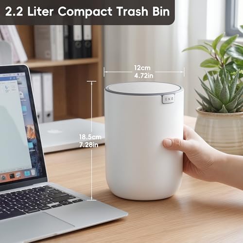 EKO Fandy 0.58 Gal/2.2L Mini Trash Can with Lid, Swing-Top Desktop Trash Can for Bathroom, Countertop, Vanity, Desk or Office, Small Garbage Bin (White) - color: White, size: 2.2 Liters