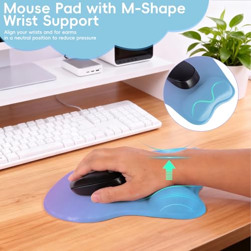 Mouse Pad with Wrist Rest Ergonomic Mouse Pad with Comfortable M-Shape Pain Relief Wrist Support Non-Slip PU Base Mousepad for Laptop, Office & Home (Blue Violet) - color: Blue Violet