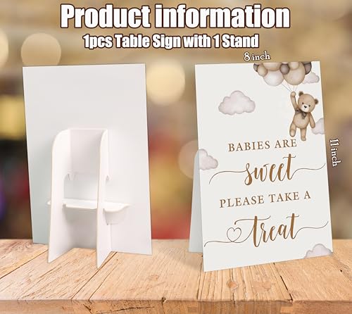 Babies are Sweet Take a Treat Sign for Baby Shower, Bear Balloon Style for Gender Reveal Party Reception and Baby Shower Table Decoration, Gender Reveal Idea, Newborn Announcement Party Supply, 15 - color: Babies are Sweet