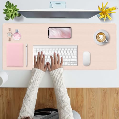 Bloss Desk Mat, Non-Slip Desk Pad Mat Protector, Large Desk Mat for Keyboard and Mouse, Beige Desk Mousepad with Stitched Edges, Keyboard Pad for Gamer, Office(31.5×11.8 Inches) - color: Beige, size: 31.5 in x 11.8 in x 0.12 in
